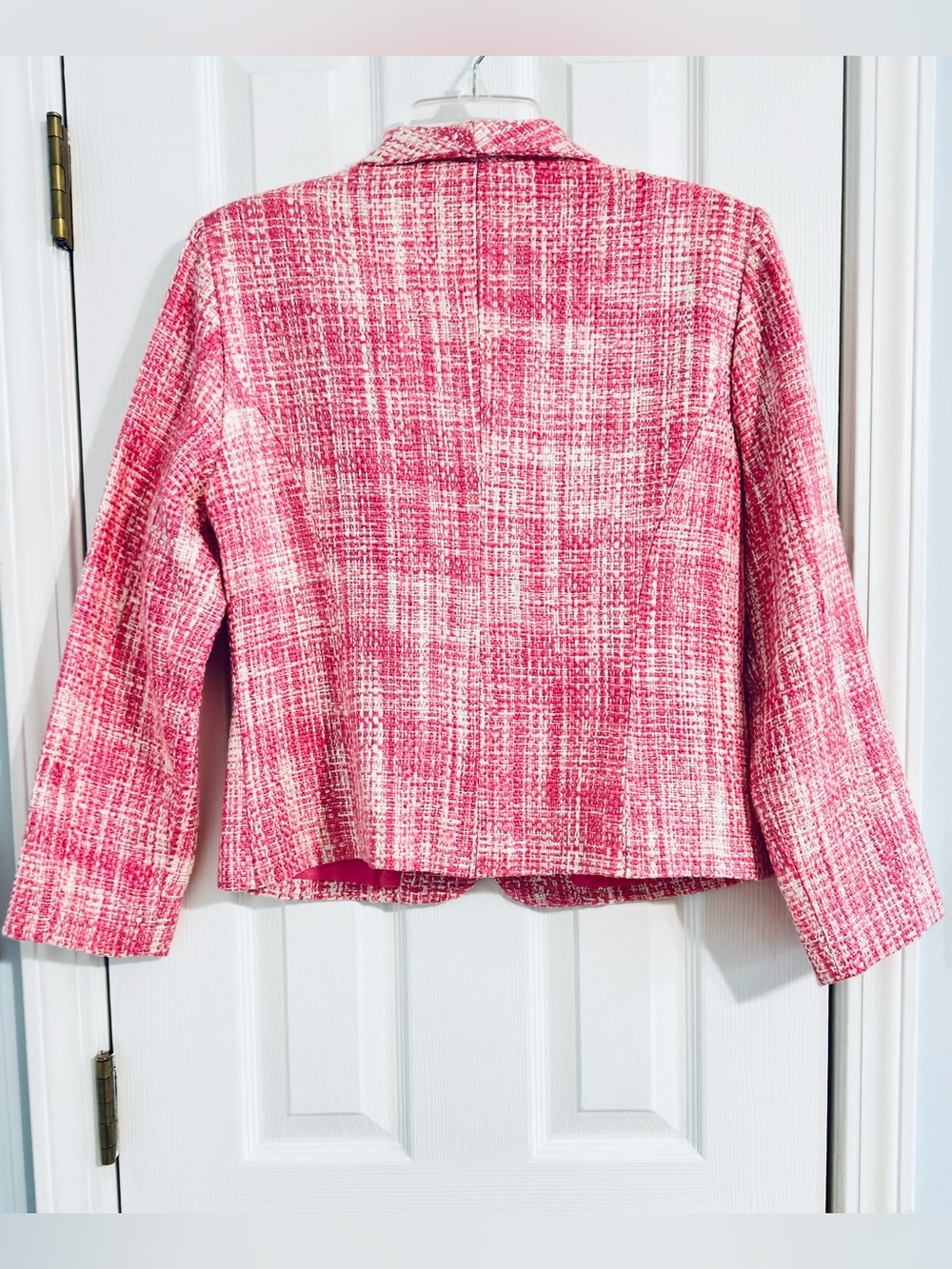Eliza J New York Pink White Tweed Blazer Jacket Petite 10 Button Front Career - Picture 3 of 11